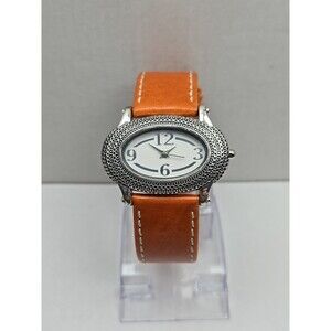 Coldwater Creek Oval White Dial Orange Leather Strap Watch Womens New Battery